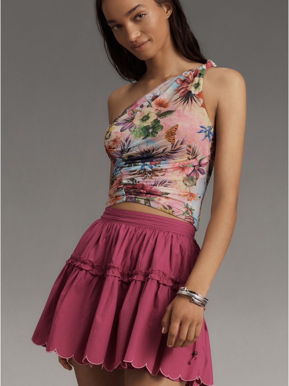 Maeve Tiered scalloped Mini Skirt - small Anthropologie